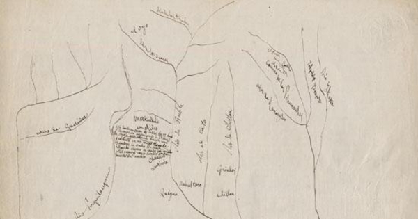 Croquis de zona entre los ríos Perquilauquén e Itata, hacia 1840