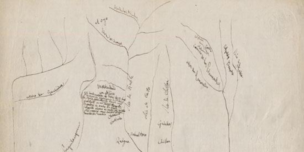 Croquis de zona entre los ríos Perquilauquén e Itata, hacia 1840