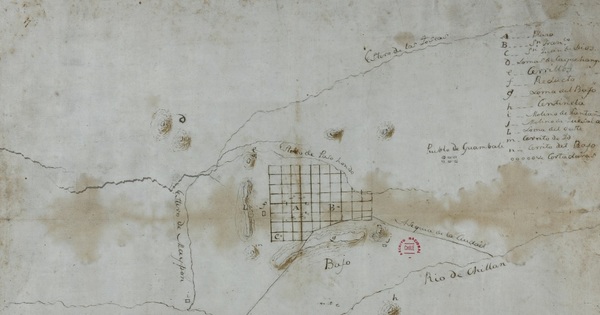 Plano de la ciudad de Chillán indicando las posiciones militares en 1813
