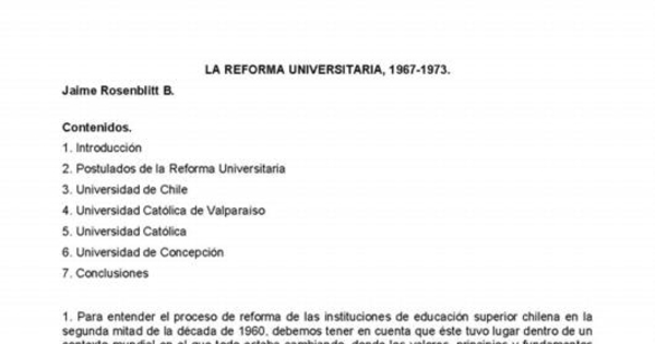 La reforma universitaria en Chile : 1967-1970