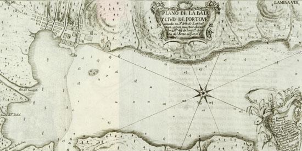 Plano de la baia y ciud. de Portovelo, 1736