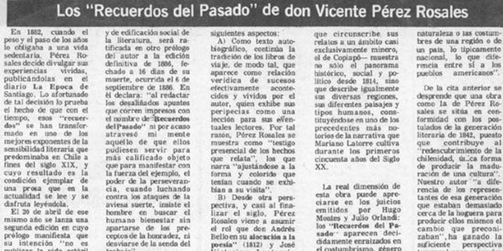 Los "Recuerdos del pasado" de don Vicente Pérez Rosales