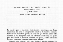 Ochenta años de Casa grande, novela de Luis Orrego Luco (1908-1988)