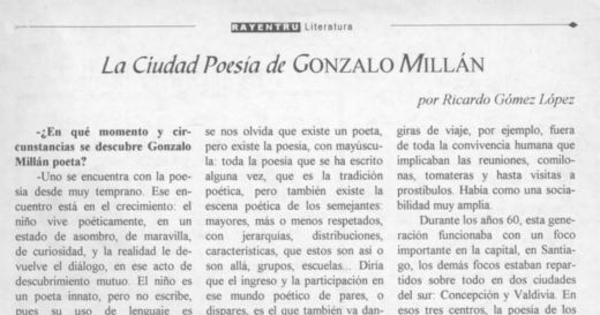 La ciudad poesía de Gonzalo Millán