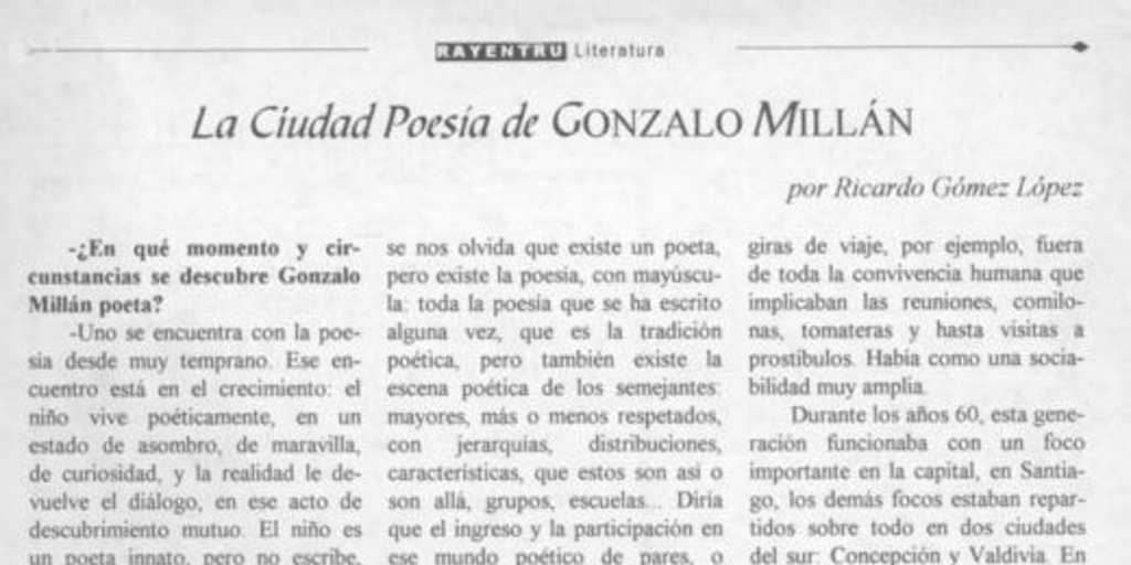 La ciudad poesía de Gonzalo Millán