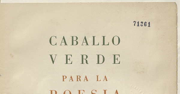 Portada de Caballo verde para la poesía. Número 1, octubre 1935