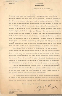 [Carta], 1927 dic. 12 Rangoon, Birmania <a> Joaquín Edwards Bello [manuscrito]