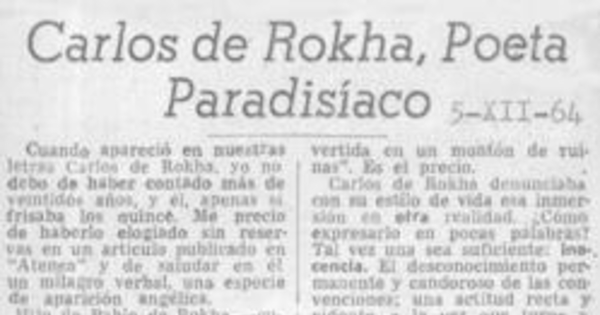 Carlos de Rokha, poeta paradisíaco