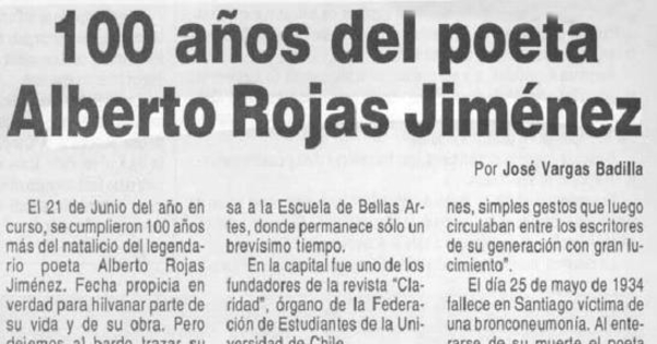 100 años del poeta Alberto Rojas Jiménez