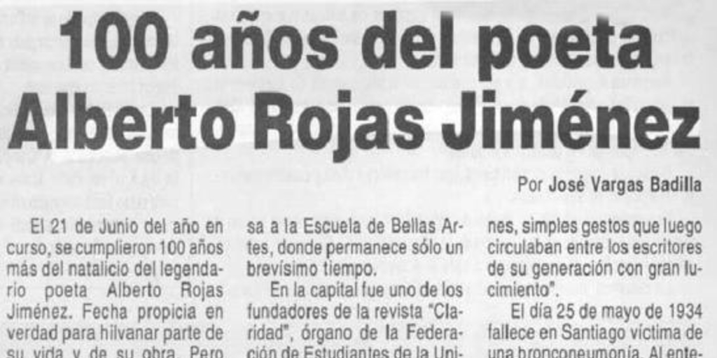 100 años del poeta Alberto Rojas Jiménez