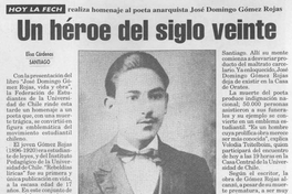 Un héroe del siglo veinte : hoy la FECH realiza homenaje al poeta anarquista José Domingo Gómez Rojas