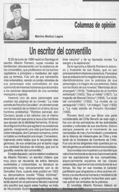 Comumnas de opinión : Un escritor del conventillo