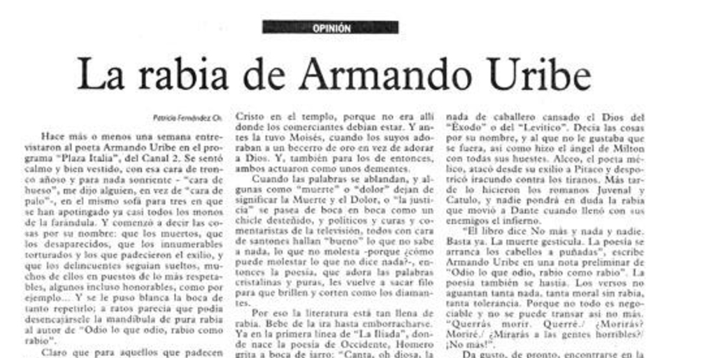 La rabia de Armando Uribe