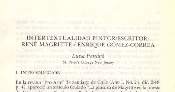 Intertextualidad pintor/escritor; René Magritte/Enrique Gómez Correa