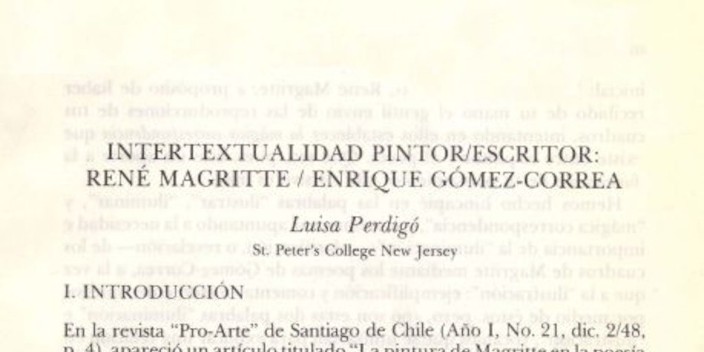 Intertextualidad pintor/escritor; René Magritte/Enrique Gómez Correa