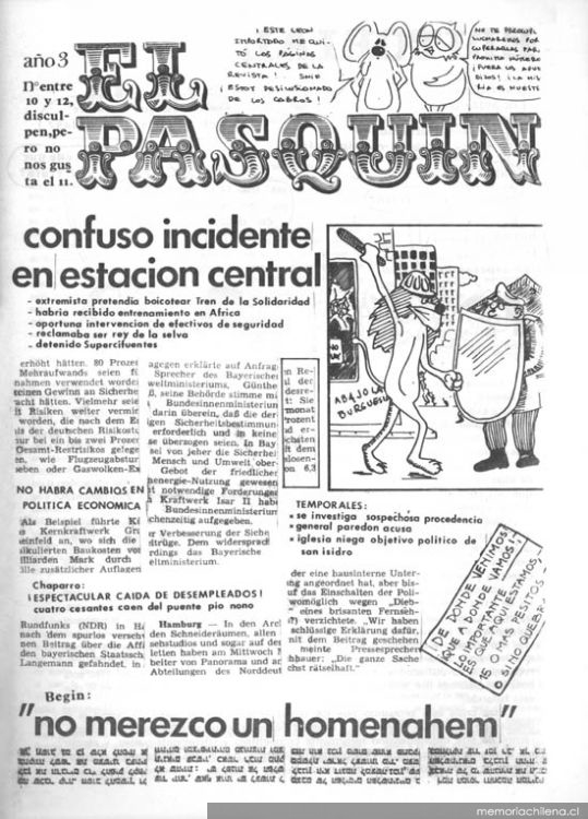 El Pasquín : año 3, nº entre 10 y 12 : disculpen pero no nos gusta el 11