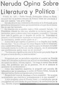 Neruda opina sobre literatura y política