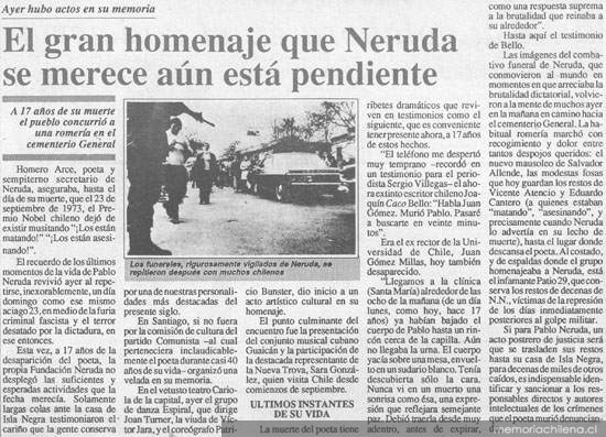 El Gran homenaje que Neruda se merece aún está pendiente