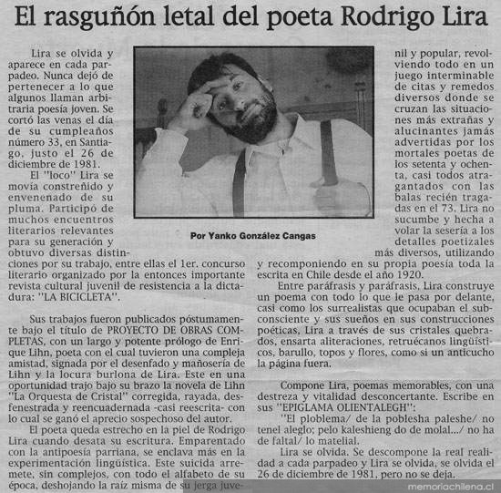 El rasguñón letal del poeta Rodrigo Lira