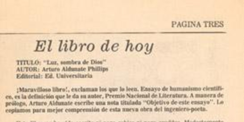 El libro de hoy : Luz, sombra de Dios