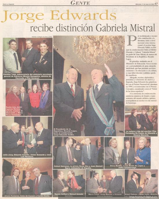 Jorge Edwards recibe distinción Gabriela Mistral