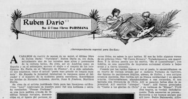 Rubén Darío, su último libro : Parisiana