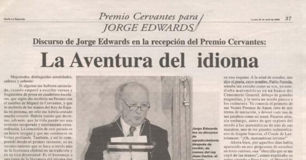 La aventura del idioma : discurso de Jorge Edwards en la recepción del Premio Cervantes