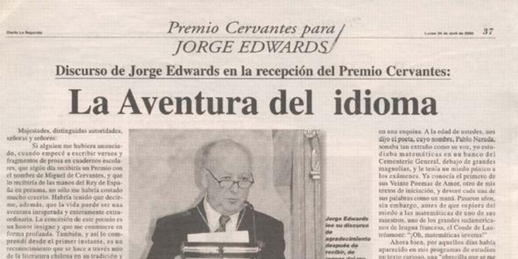 La aventura del idioma : discurso de Jorge Edwards en la recepción del Premio Cervantes