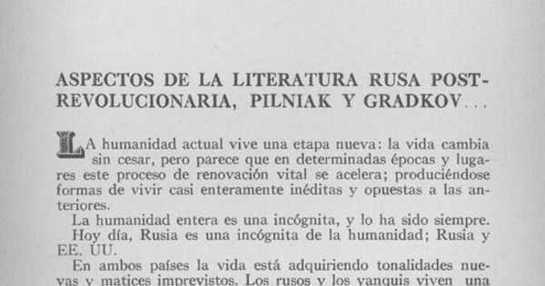 Aspectos de literatura rusa post-revolucionaria : Pilniak y Gradkov