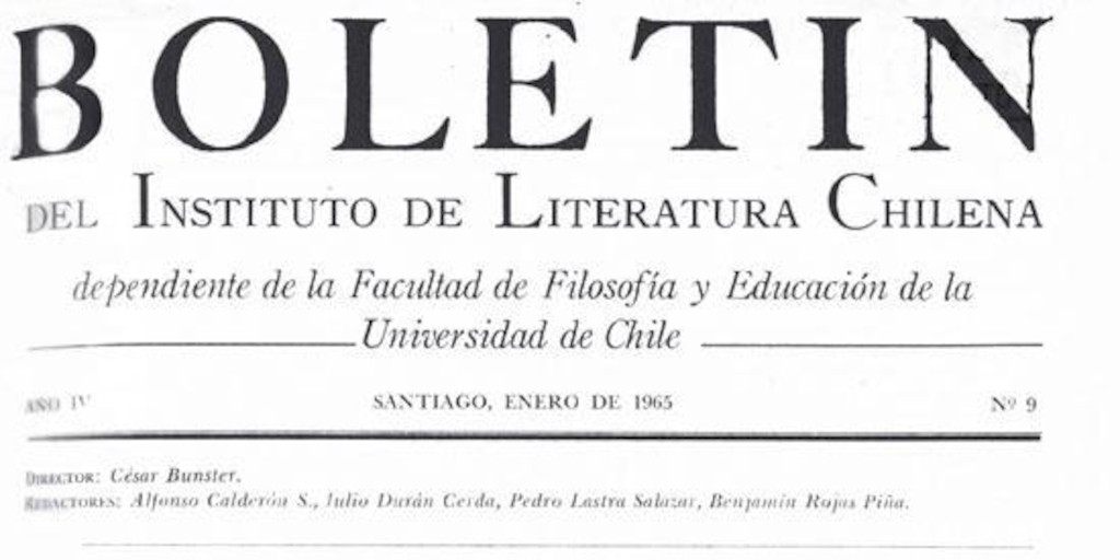Portada de Boletín del Instituto de Literatura Chilena: año 4, número 9, enero de 1965