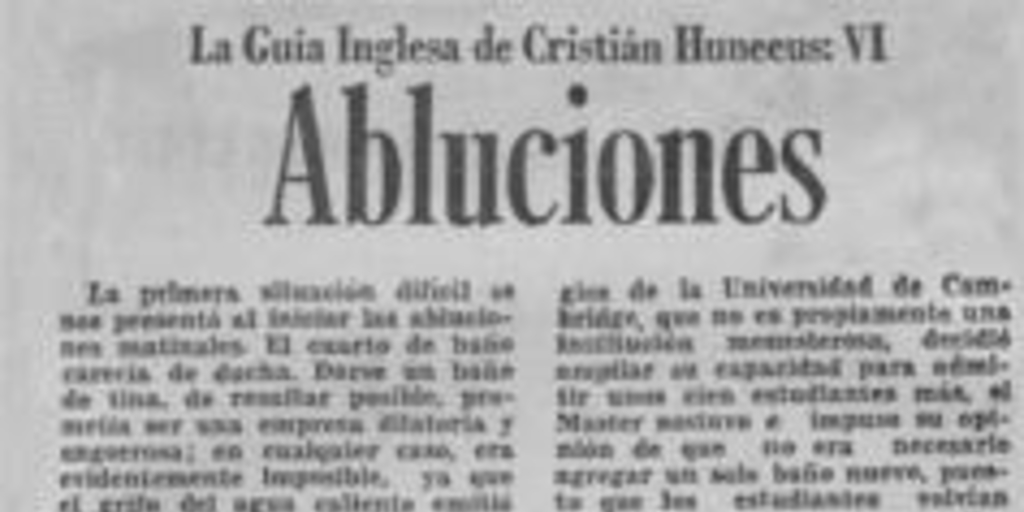 La Guía inglesa de Cristián Huneeus : VI : Abluciones