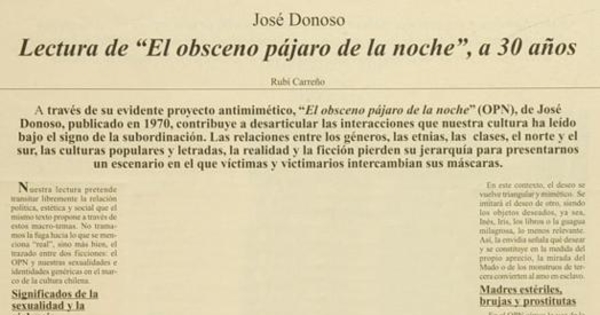 Lectura de El obsceno pájaro de la noche, a 30 años