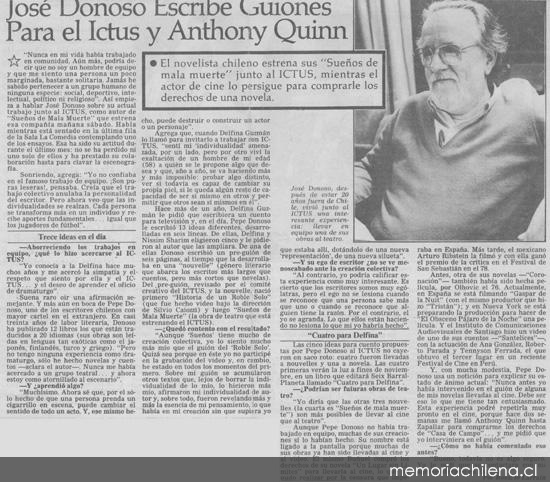 José Donoso escribe guiones para el Ictus y Anthony Quinn