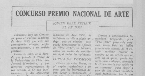 Concurso Premio Nacional de Arte ¿Quién debe recibir el de 1950?