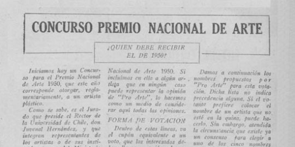 Concurso Premio Nacional de Arte ¿Quién debe recibir el de 1950?