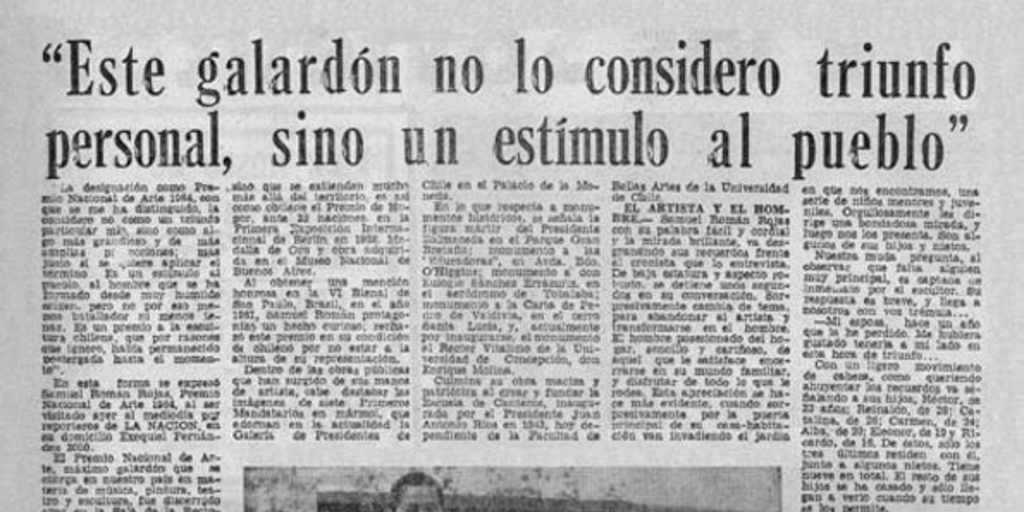 Este galardón no lo considero triunfo personal, sino un estímulo al pueblo