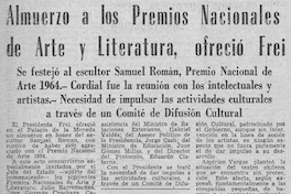 Almuerzo a los premios nacionales de arte y literatura, ofreció Frei