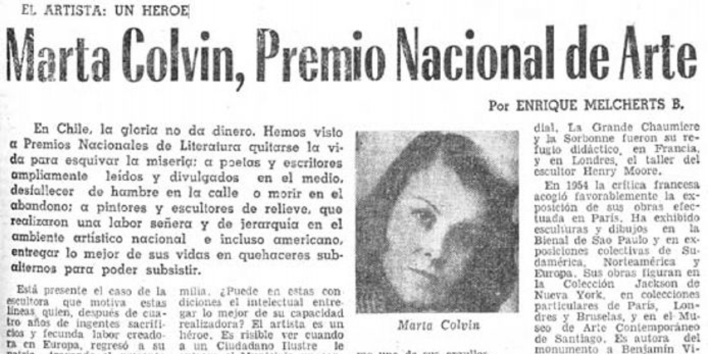 Marta Colvin Premio Nacional de Arte