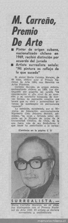 M. Carreño, Premio de Arte