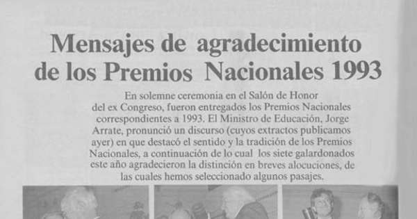 Mensajes de agradecimiento de los Premios Nacionales 1993