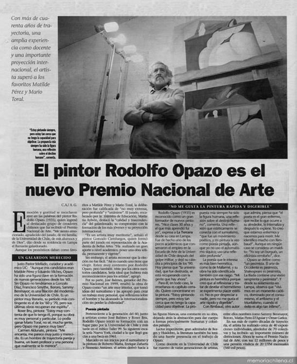 El pintor Rodolfo Opazo es el nuevo Premio Nacional de Arte