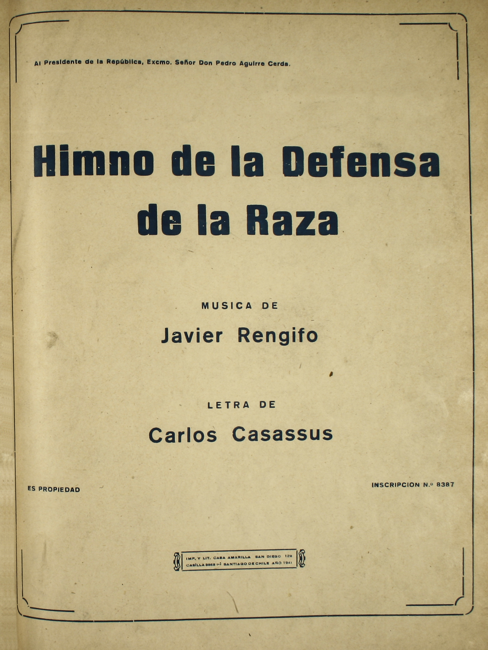 Himno de la defensa de la raza [música] : [para canto y piano]