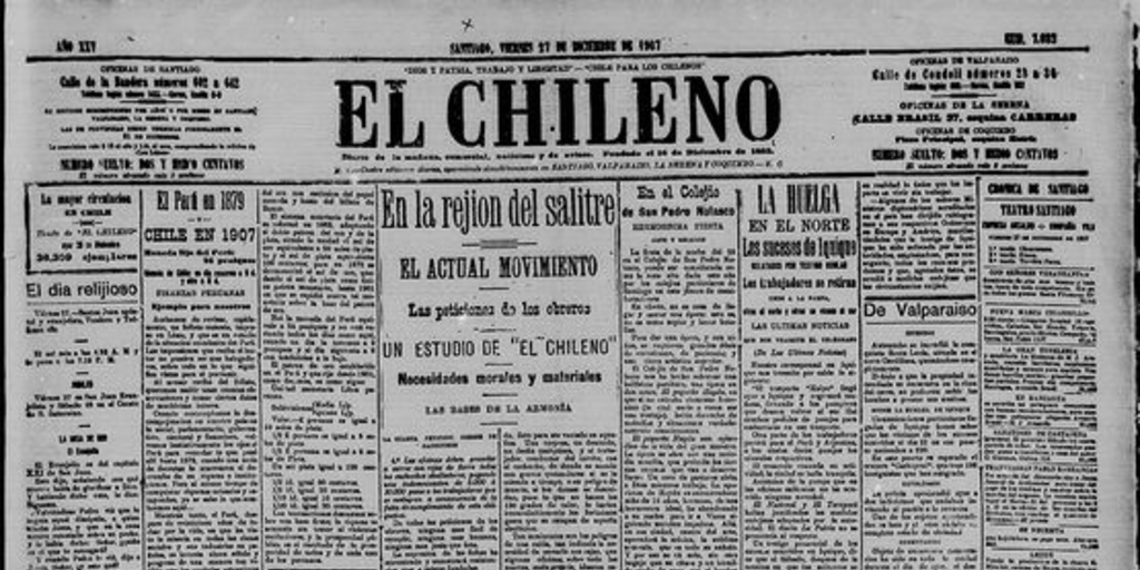 En la rejión del salitre. El actual movimiento. Las peticiones de los obreros. Un estudio de El Chileno. Necesidades morales y materiales. Las bases de la armonía