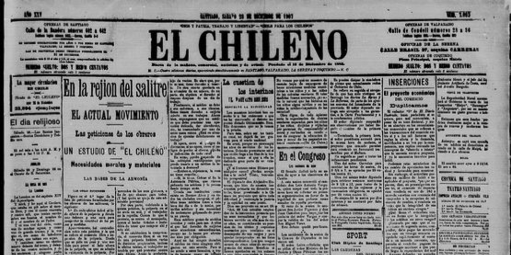 En la rejión del salitre. El actual movimiento. Las peticiones de los obreros. Un estudio de El Chileno. Necesidades morales y materiales. Las bases de la armonía