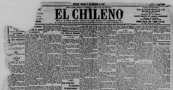 Los primeros diarios de Iquique. En la víspera de los sucesos. Variados y autorizados relatos. La peregrinación desde la pampa. Llegada a la ciudad. En el cuartel jeneral. Cultura y orden. La oratoria de los meetings. Estudios de La Patria, El Nacional y El Tarapacá