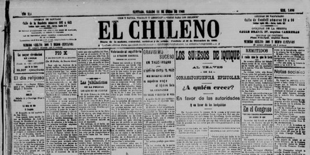 Los sucesos de Iquique al través de la correspondencia epistolar. ¿A quién creer? En favor de las autoridades y en favor de los huelguistas