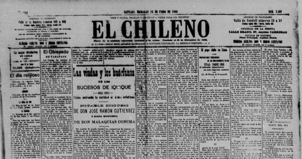 Las viudas y huérfanos de los sucesos de Iquique. Cómo entiende la caridad el alma cristiana. Notable discurso de don José Ramón Gutiérrez y digna respuesta de don Malaquías Concha.