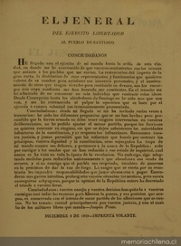 El Jeneral del Ejército Libertador al pueblo de Santiago. Conciudadanos, he llegado con el ejercito de mi mando hasta la orilla de esta ciudad ... Diciembre 8 de 1829