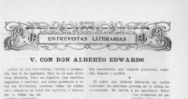 Entrevistas literarias : con don Alberto Edwards