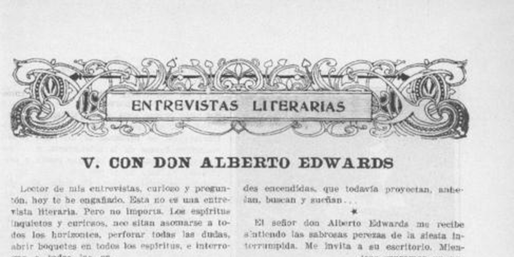 Entrevistas literarias : con don Alberto Edwards